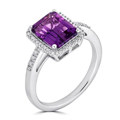 Amethyst and 0.14 CT. T.W. Diamond Ring in Sterling Silver