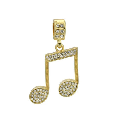 ALL NEW Lady'S 14K Gold Music Note Iced Out Icon Pendant 4Mm 24" Hip Hop Chain