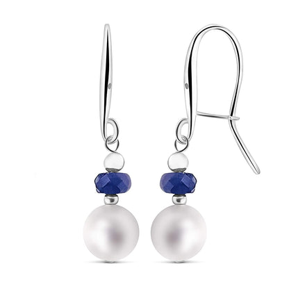 Real Stone and Freshwater Pearl Drop Earrings with Solid 925 Sterling Silver and