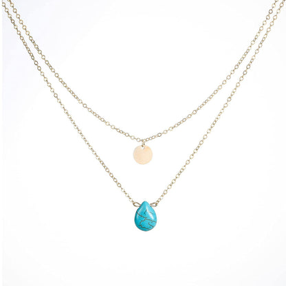 Boho Layered Turquoise Necklaces Gold Sequin Pendant Necklace Chain Jewelry for