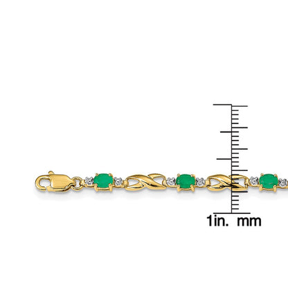 14 Karat Yellow Gold Diamond and Emerald Oval Bracelet