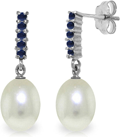 Galaxy Gold GG 14K White Gold Sapphire Earrings with Freshwater Pearls