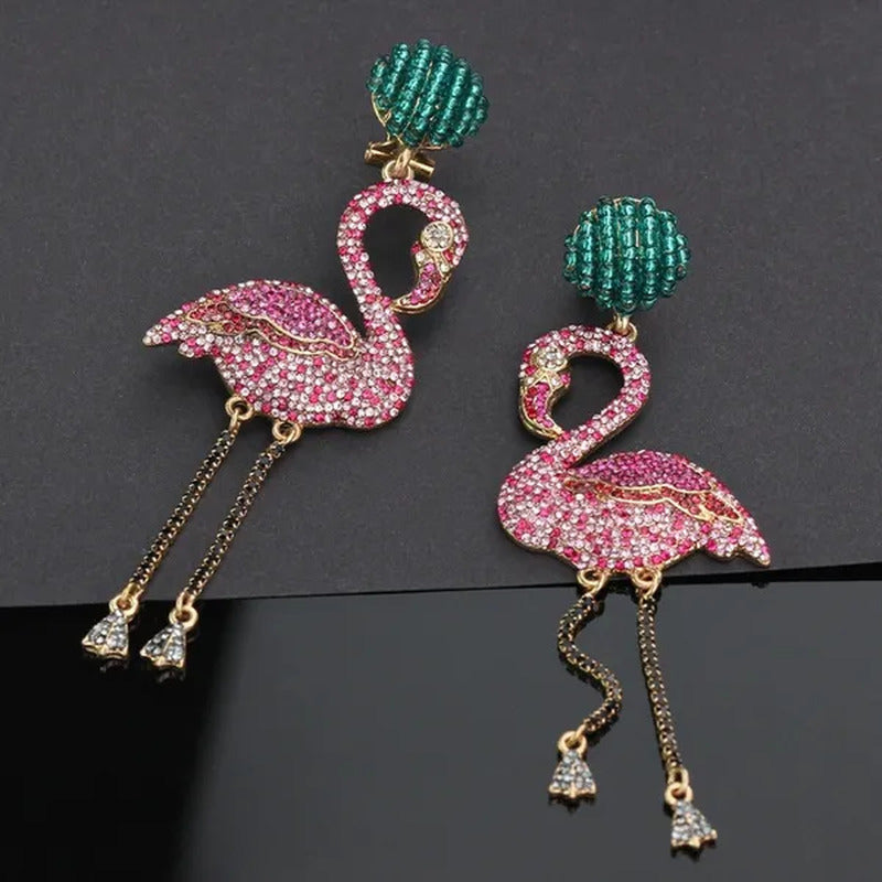 European and American High Quality Pink Diamond Earrings Flamingo Full Set Diamo