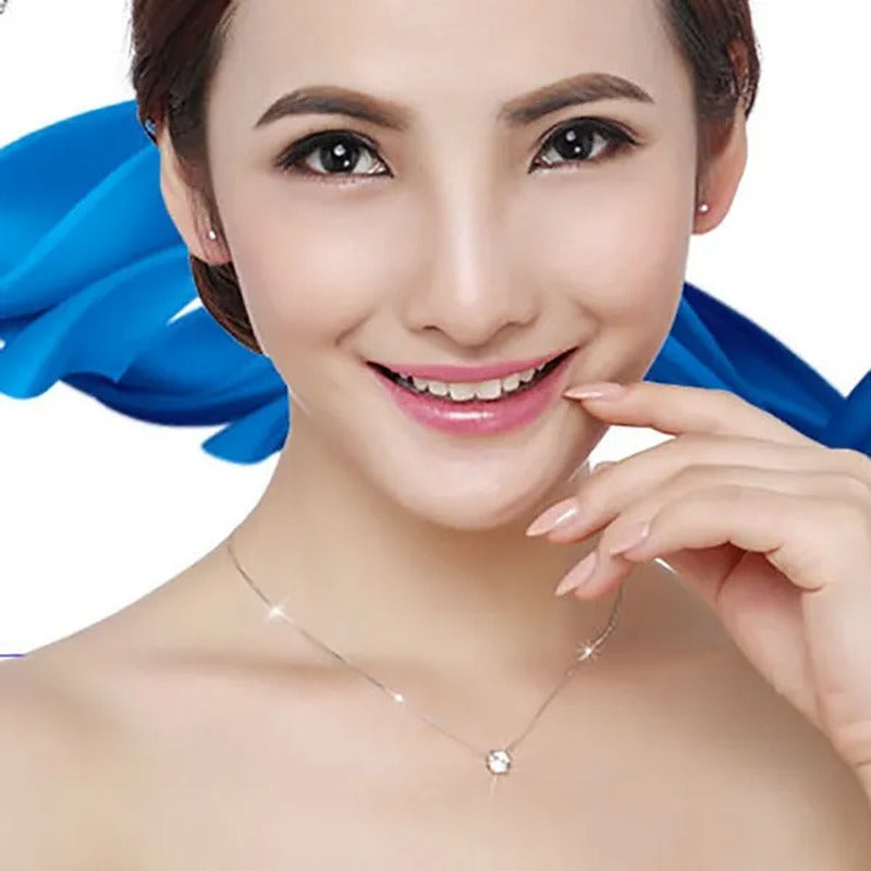Women Simple Trendy Zircon Rhinestone Choker Necklace Shine Diamond Silver Chain