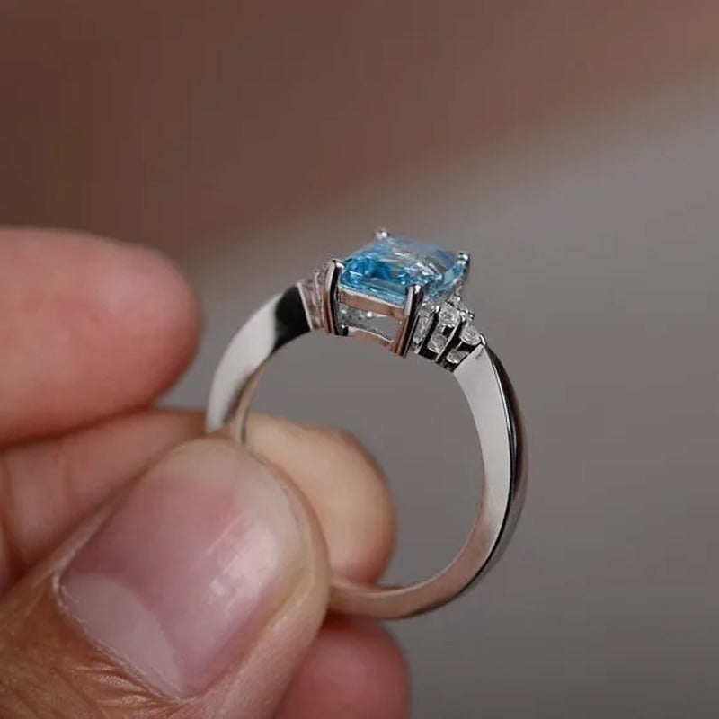 Exquisite Women'S 925 Sterling Silver Ring Princess Cut Mystic Rainbow Topaz Eng