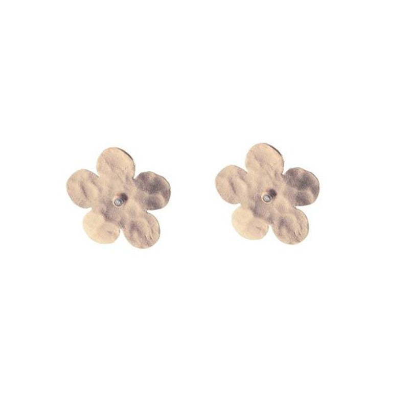 Large Rose Gold Hammered Flower & CZ Stud Earrings, 20 Mm