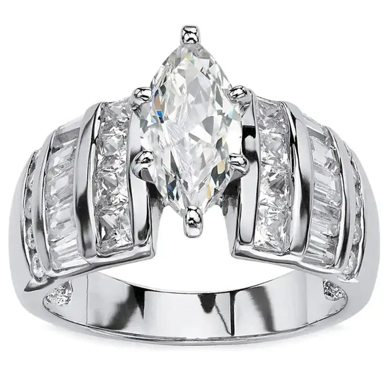Trendy Claw Setting Marquise Diamond 925 Sterling Silver Zircon Ring for Women E