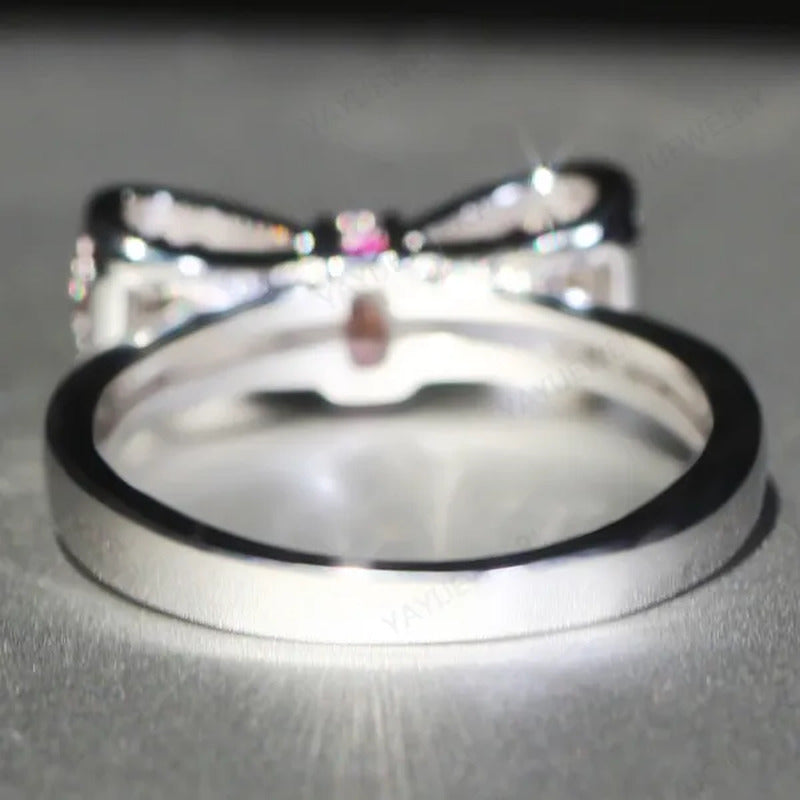 925 Silver Statement Natural Gemstones Ruby Bowknot Ring Wedding Bride Engagemen
