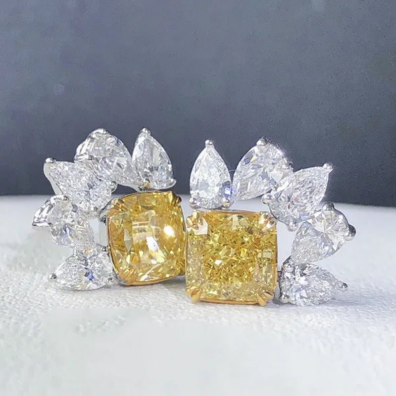 925 Sterling Silver Delicate Cushion Cut Citrine Stud Earrings for Women Party P