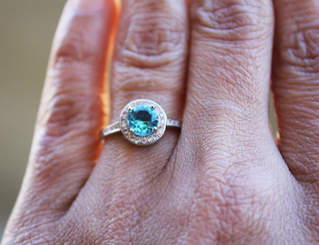 1.25Ct Halo Set Solitaire Cubic Zirconia & Simulated Gemstone Promise Engagement