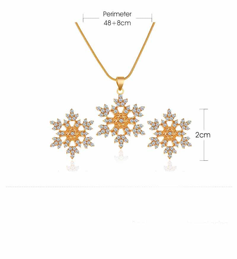 Simple Full Diamond Snowflake Necklace Earring Set