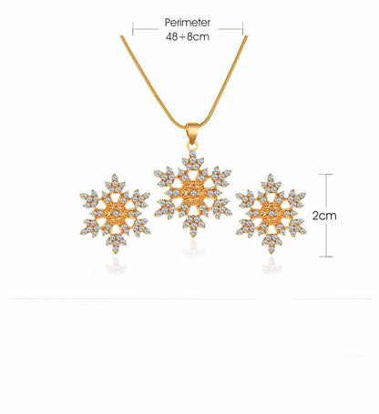 Simple Full Diamond Snowflake Necklace Earring Set