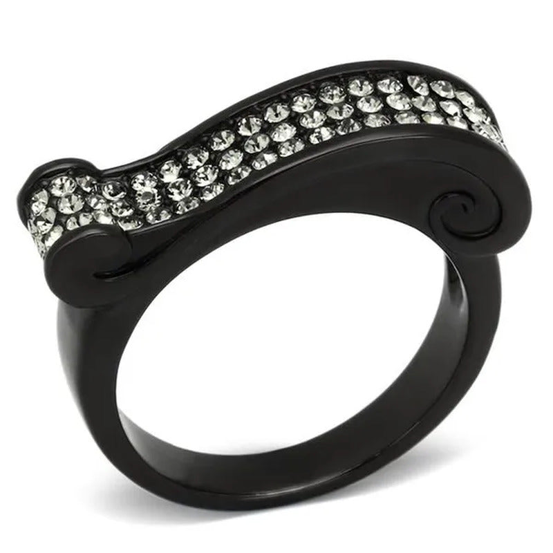 Women IP Black Stainless Steel Ring with Top Grade Crystal in Black Diamond - Si