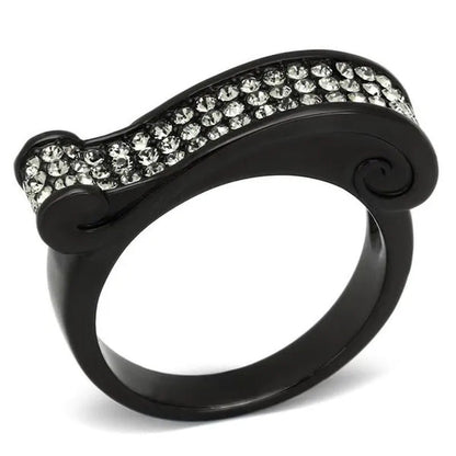 Women IP Black Stainless Steel Ring with Top Grade Crystal in Black Diamond - Si