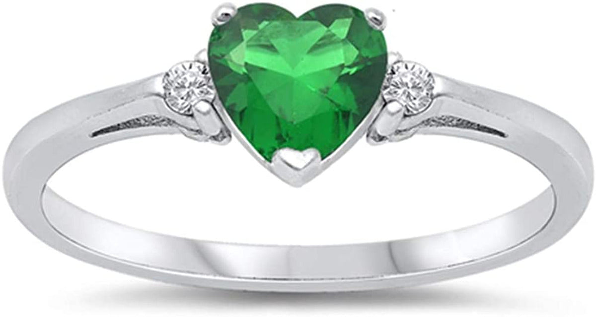 Sterling Silver Gemstone Heart Promise Love Jewelry Ring Sizes 3-12