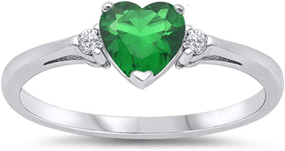 Sterling Silver Gemstone Heart Promise Love Jewelry Ring Sizes 3-12