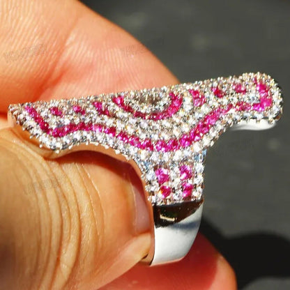 925 Silver Natural Gemstones Ring Ruby & White Sapphire Wedding Birthstone Bride