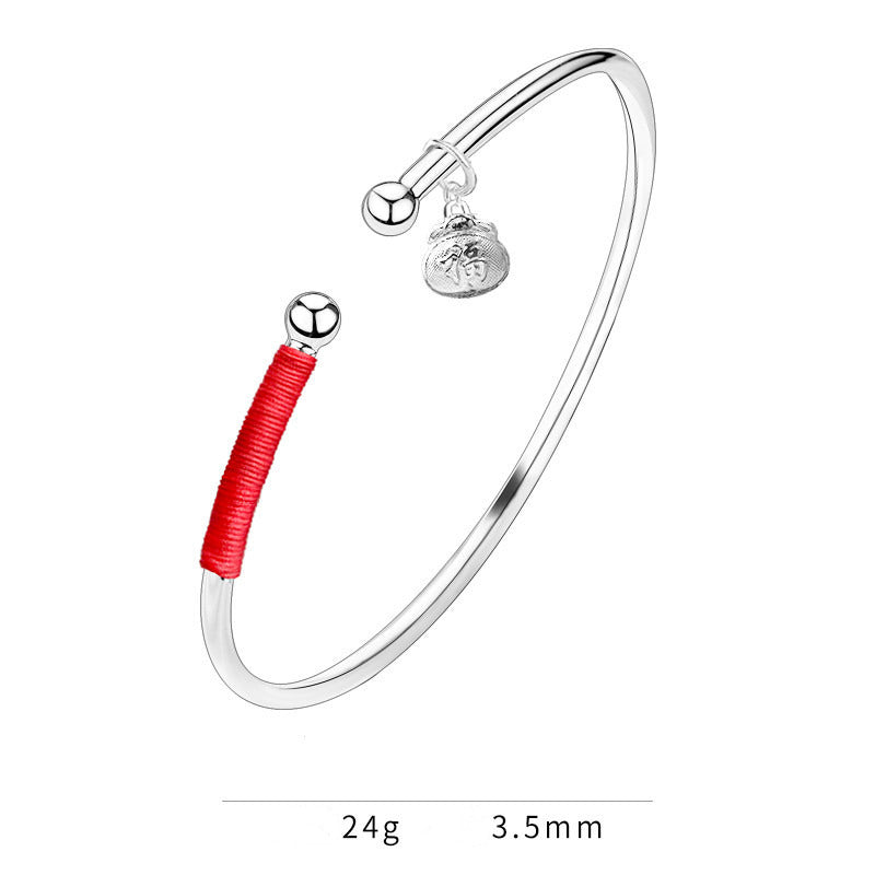 Silver Anklet Female Adult Palace Bell Red Rope Solid Nie Xiaoqian Same Bell Foo