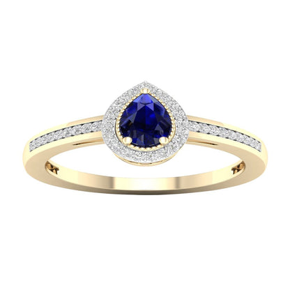 Imperial Gemstone 10K Yellow Gold Pear Blue Sapphire 1/8 CT TW Diamond Halo Wome