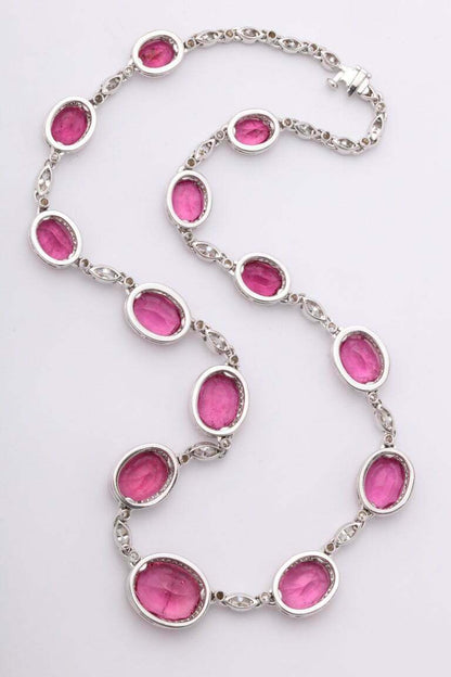 Pink Rubellite and Diamond Necklace