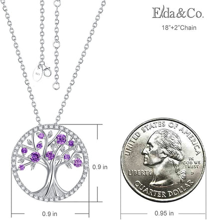 Tree of Life Necklace for Women January February March Birthstones Garnet Amethy