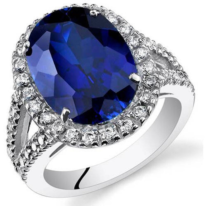 8.5 Ct Oval Shape Created Blue Sapphire Ring in Sterling Silver