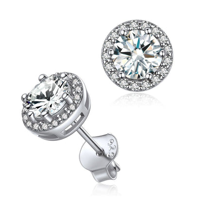 Birthstone Stud Earrings 925 Sterling Silver with Cubic Zirconia Crystal - April