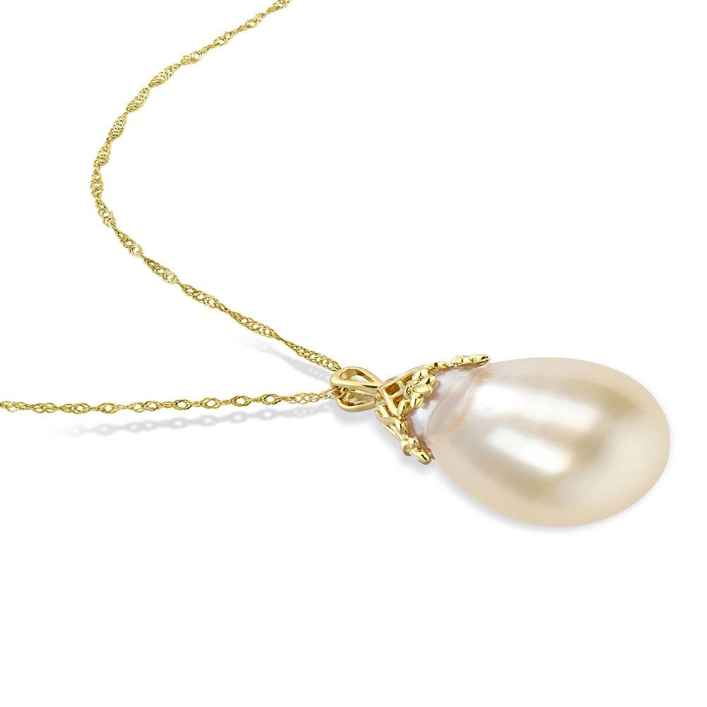 9-10Mm Drop South Sea Cultured Freshwater Pearl 14Kt Yellow Gold Woven Crown Dro