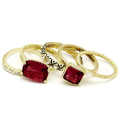 Women Gold Brass Ring with Synthetic in Ruby - Size 5