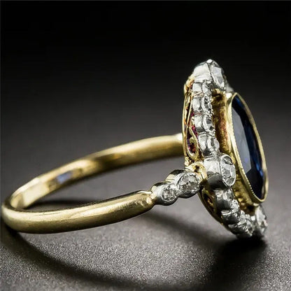 Vintage round Sapphire Diamond Wedding Anniversary Ring Size6-10