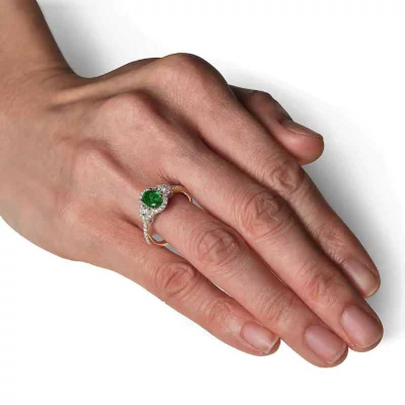 Oval Emerald Ring with Diamonds in 14K Yellow Gold