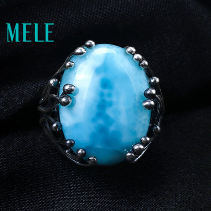 Natural Larimar 925 Silver Rings for Women Blue Larimar Gemstone Man Big Rings F