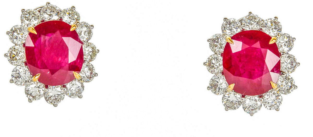 GIA CERTIFIED RUBIES OVAL SHAPE DIAMOND ROUND BRILLIANT SHAPE EARRING