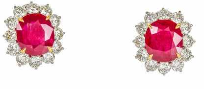 GIA CERTIFIED RUBIES OVAL SHAPE DIAMOND ROUND BRILLIANT SHAPE EARRING