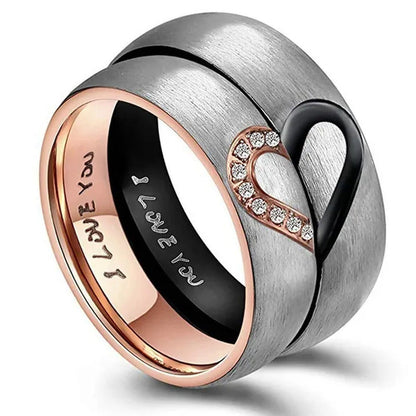 Diamond Half Peach Heart Stainless Steel Couple Rings Engagement Wedding Rings M
