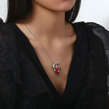 Creative Exquisite Crescent Pendant Rose Necklace 925 Sterling Silver Necklace F
