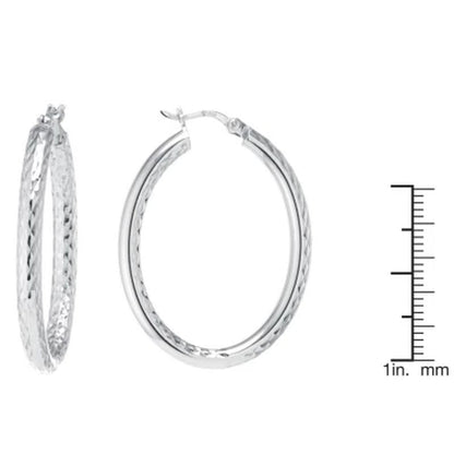 Sterling Diamond Cut 29Mm and 42Mm Oval Hoop Set