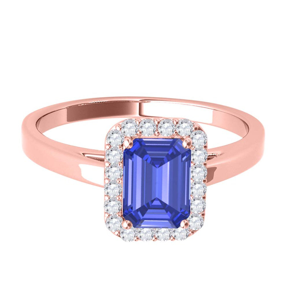0.65 Ct. Ttw Emerald Cut Sapphire and Diamond Ring in 10K Rose Gold