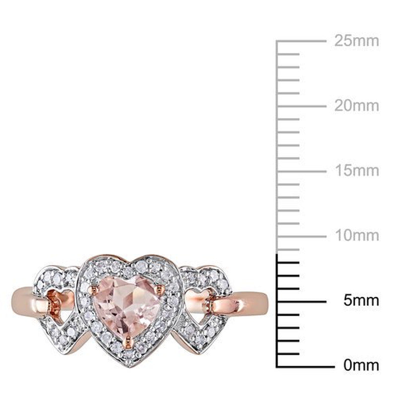 1/2 Carat T.G.W. Morganite and 1/8 Carat T.W. Diamond 10Kt Rose Gold Heart Ring