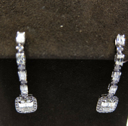 DIAMOND EMERALD SHAPE SET LARGER TO SMALLER AND ROUND DIAMOND EARRING