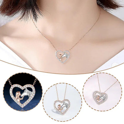 Girl and Horse Necklace for Women Girls Heart Diamond Pendant Necklace Horse Jew