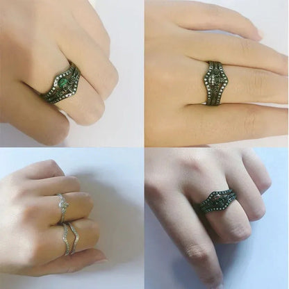Skull Roses Ring Set Zircon Crystal Black Fashion Wedding Jewelry Gift Rings