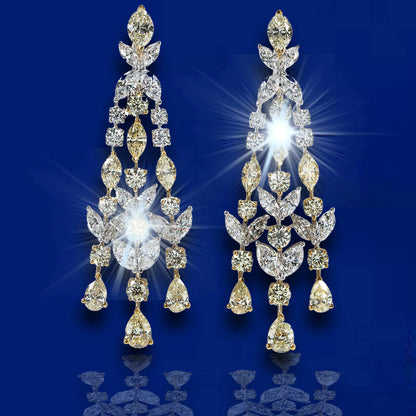 FANCY YELLOW MARQUISE ROUND PEAR WHITE DIAMOND ROUND MARQUISE SHAPE EARRING