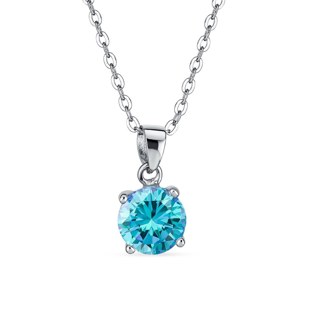 2CT Solitaire AAA CZ round Blue Aqua Pendant Imitation Aquamarine