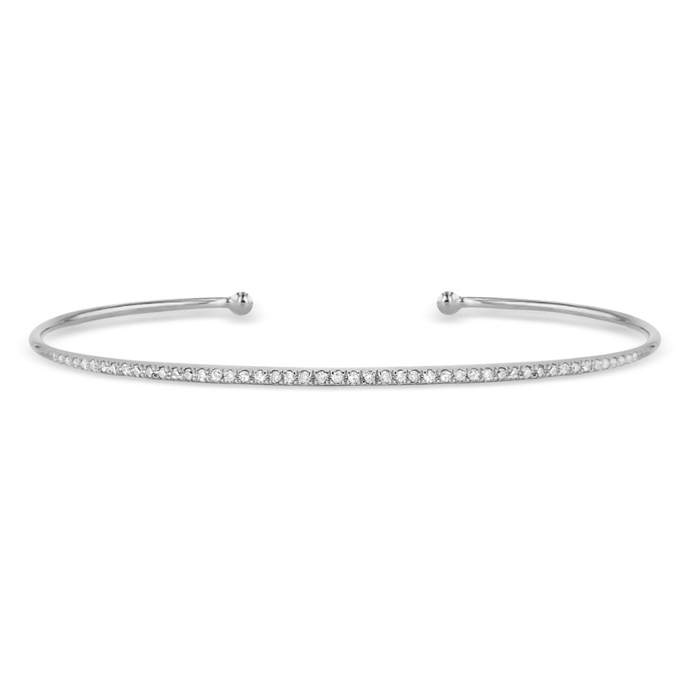 14K White Gold Diamond Thin Open Bangle Cuff Bracelet for Women