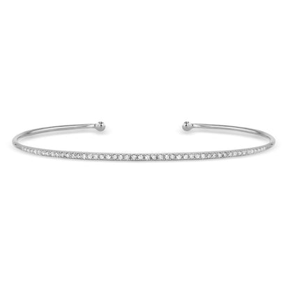14K White Gold Diamond Thin Open Bangle Cuff Bracelet for Women