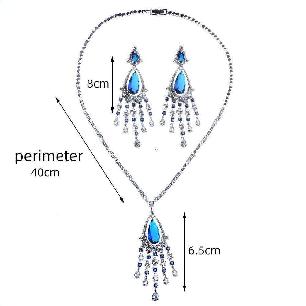 Vintage Elegant Temperament Bridal Wedding Jewelry Zircon Necklace Tassel Earrin