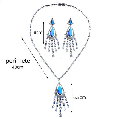 Vintage Elegant Temperament Bridal Wedding Jewelry Zircon Necklace Tassel Earrin