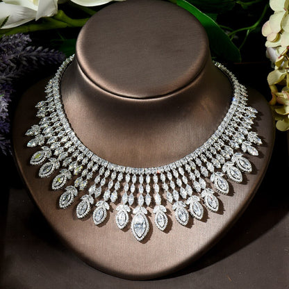 Luxury White Gold Color AAA Cubic Zircon Statement Jewelry Sets Earring