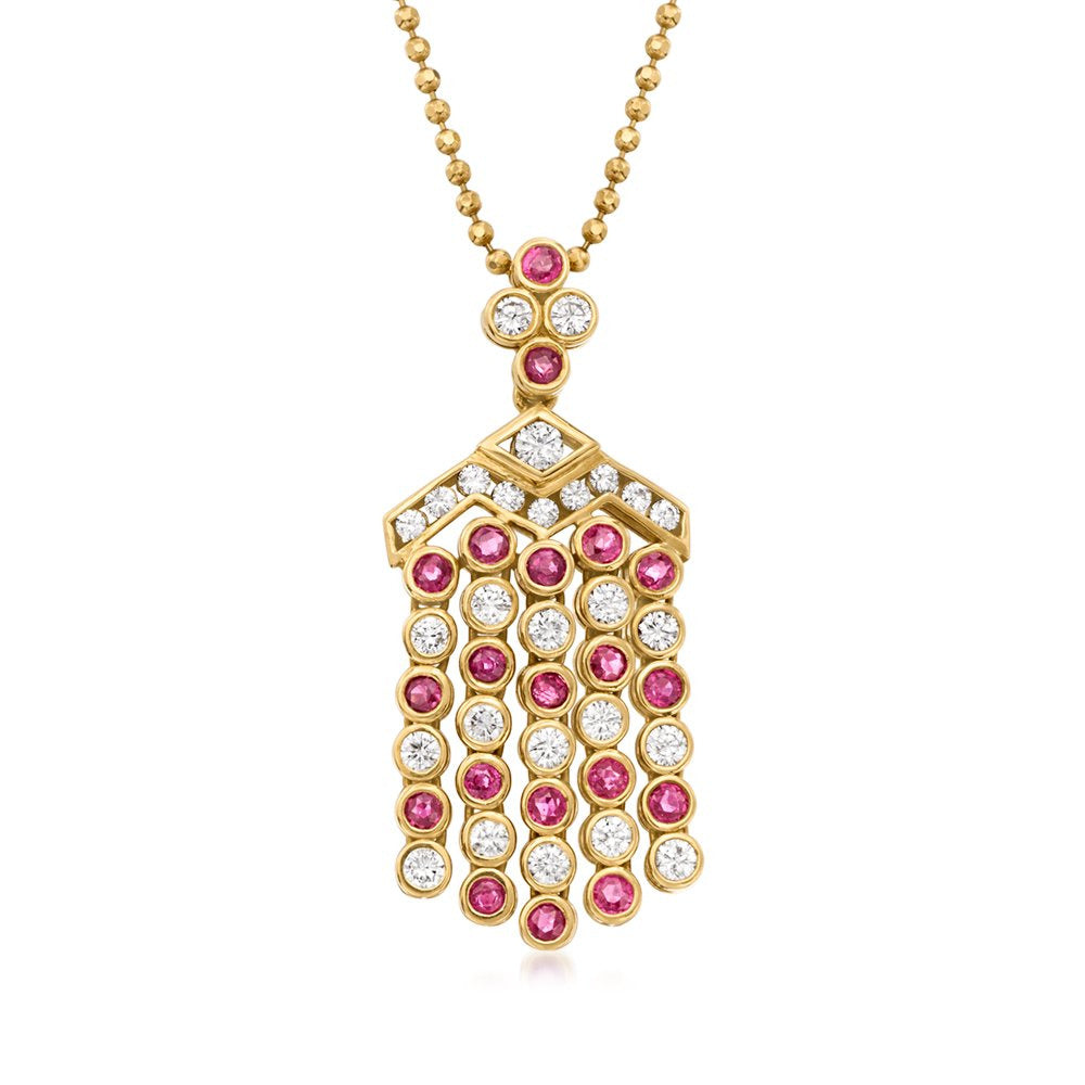 C. 1980 Vintage 1.33 Ct. T.W. Diamond and 1.09 Ct. T.W. Ruby Pendant Necklace in